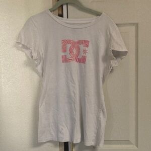 DC White Tee with Pink Logo